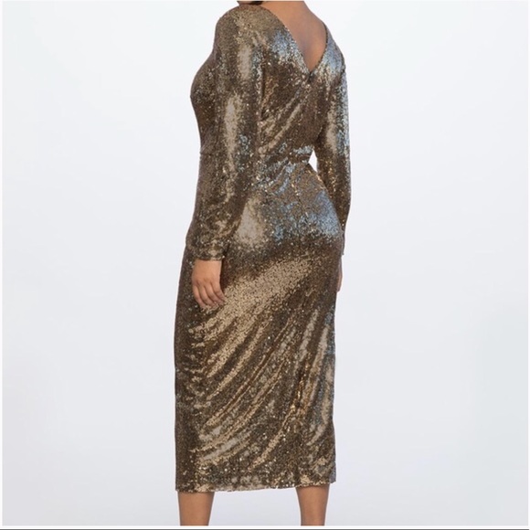 Eloquii Gold Sequin Wrap Dress - Picture 3 of 3